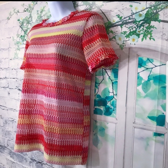 3/$15🚨WAS. $39  ZARA Colorful Loose Knit Ruffled Top Med - Picture 6 of 16